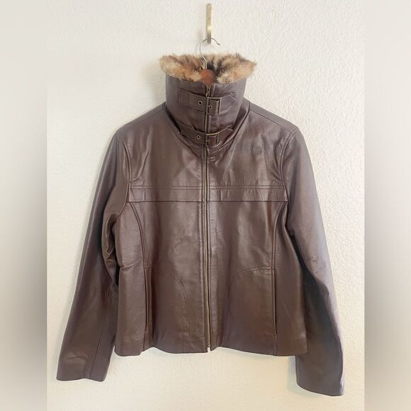 Vintage Wilson Maxima brown Leather bomber flight Jacket and rabbit fur collar L - Picture 11 of 11